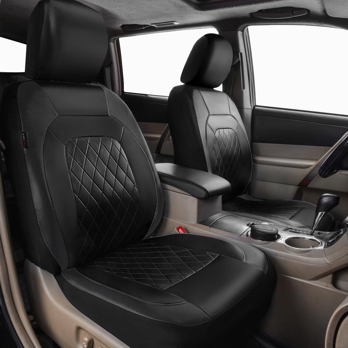 Luxury black leather car seat covers with diamond stitched pattern