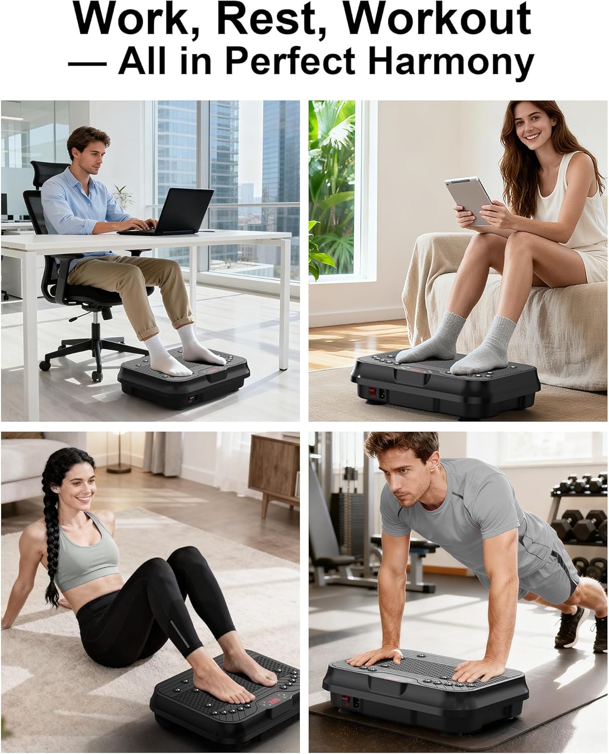 Vibration plate machine for work, rest, and home fitness workout