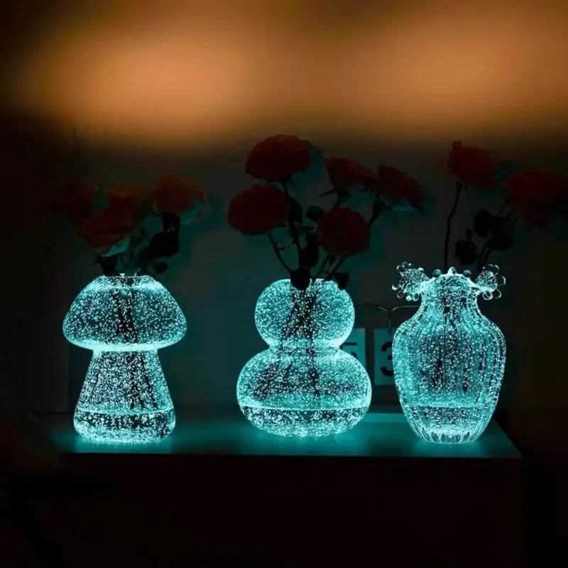 Dreamy Fluorescent Vase Exquisite and Unique Luminous Glacier Vase Shines in the Dark Transparent Mushroom Vase Home Decoration