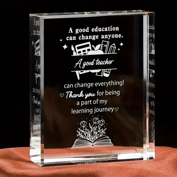 1Pc, Teacher Appreciation Gifts for Women, Crystal Plaque Teacher Gift for Teacher'S Day, Thank You Teacher Gift