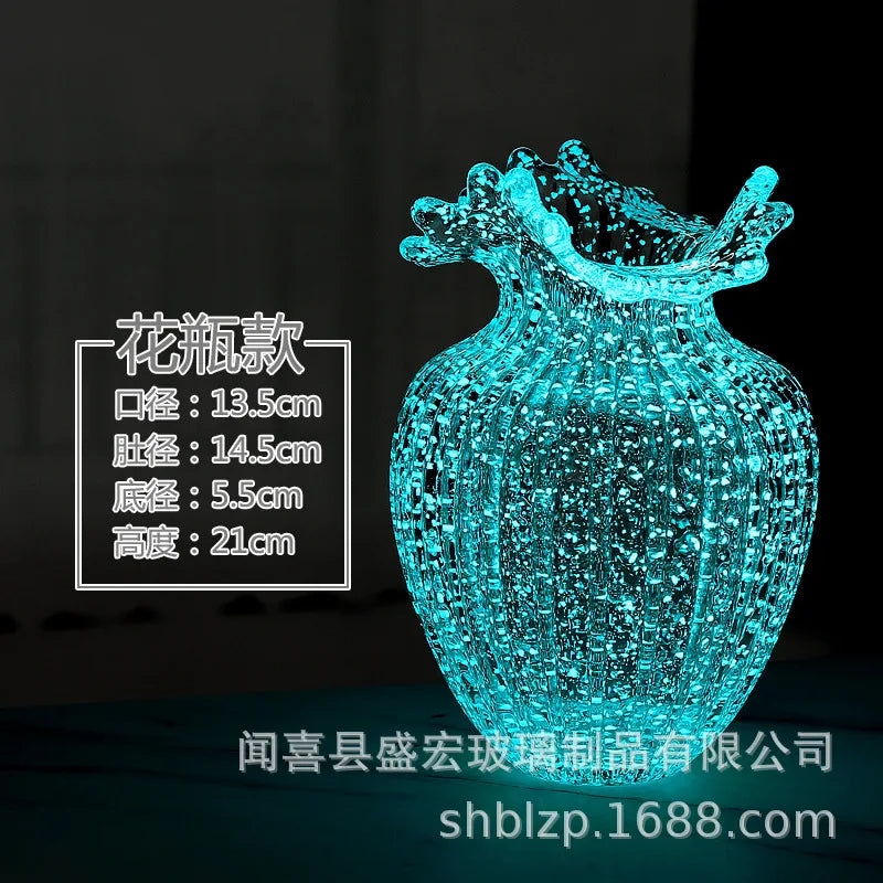 Dreamy Fluorescent Vase Exquisite and Unique Luminous Glacier Vase Shines in the Dark Transparent Mushroom Vase Home Decoration