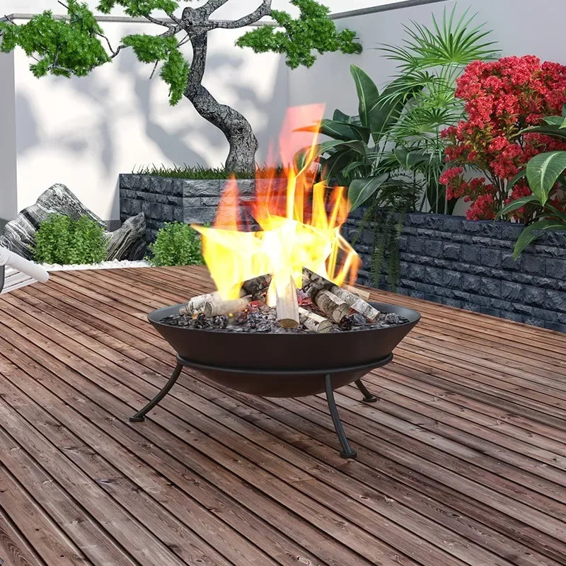 Large Cast Iron Firepit for Garden Modern Fire Pit Outdoor Fireplace Patio Terrace Camping 60Cm