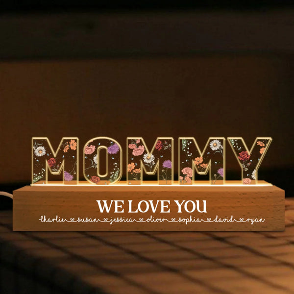 Custom Flower Printed LED Night Light, Birth Month Flower, Gift for Mom, Gift for Grandma, Gift for Wife