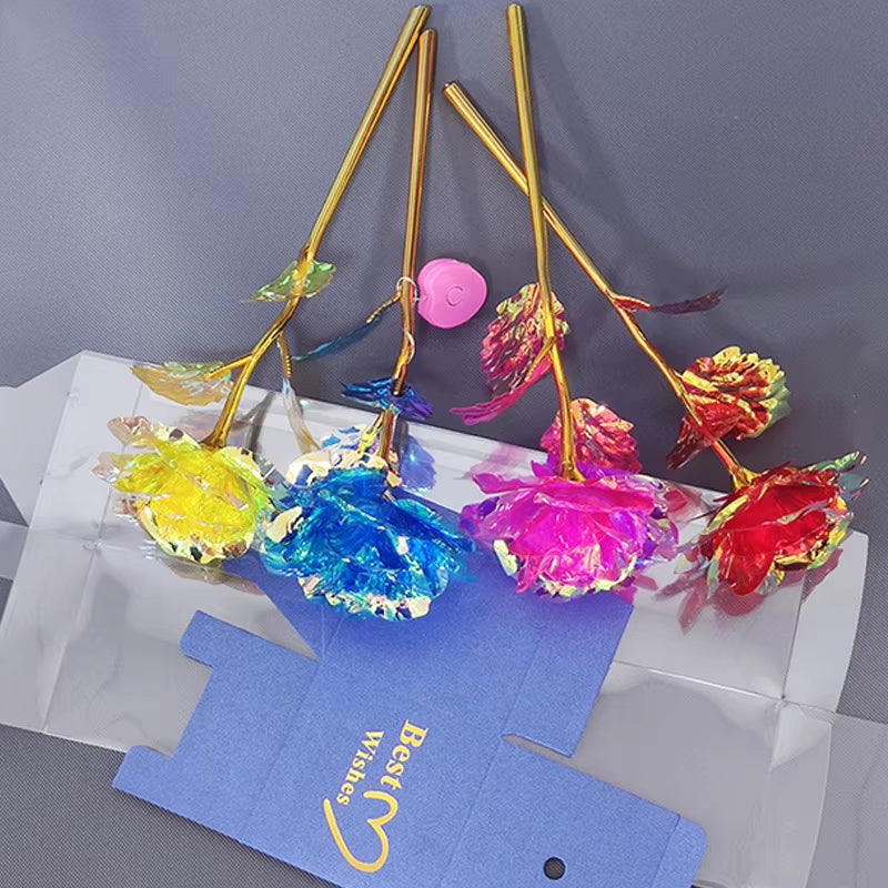 Galaxy Rose Eternal 24K Gold Flower Foil Plastic Artificial Roses Forever Love Wedding Decor Lover Roses Creative Gift Decor
