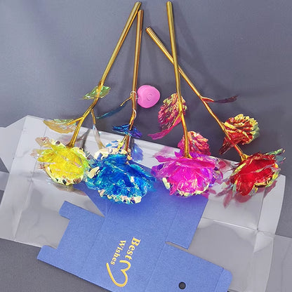 Galaxy Rose Eternal 24K Gold Flower Foil Plastic Artificial Roses Forever Love Wedding Decor Lover Roses Creative Gift Decor