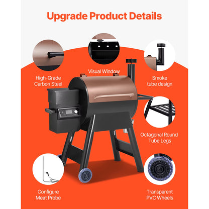 Wood Pellet Grill Smoker BBQ Grills for Outdoor Cooking with Wifi-App Control, LCD Screen Controller for Camping Yard