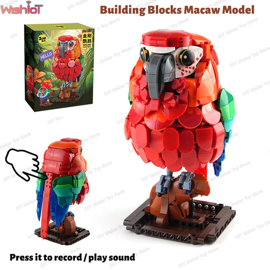 GK107 Macaw Building Blocks Simulated Birds Cute Cartoon Parrot Model with Recording & Playing Sound Function Kids Toys Gifts