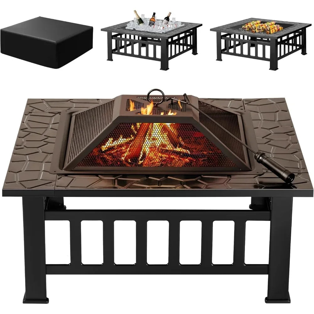 Outdoor Fire Pit, Firepit Table Metal Outdoor Fireplaces with Waterproof Cover for outside Patio Camping Customized