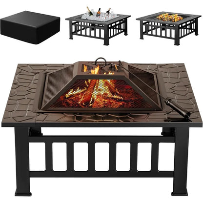 Outdoor Fire Pit, Firepit Table Metal Outdoor Fireplaces with Waterproof Cover for outside Patio Camping Customized