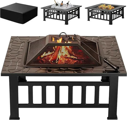 Outdoor Fire Pit, Firepit Table Metal Outdoor Fireplaces with Waterproof Cover for outside Patio Camping Customized