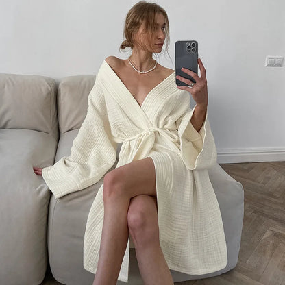 Spring/Summer 2025 Women'S Bathrobes, Cardigans, Lace-Up Bathrobes,Long-Sleeved Casual, Loose and Comfortable Home Wear, Pajamas