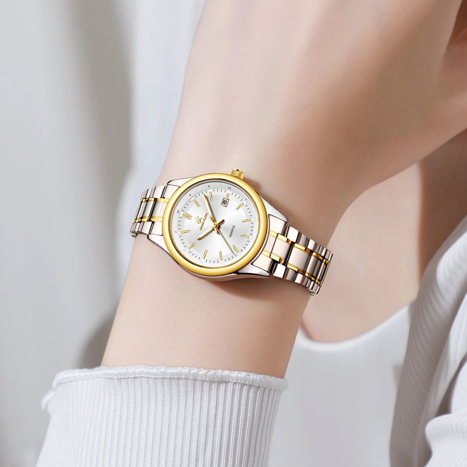 Women’S Watch Luxury Gold Watch Originaldate Week Stainless Steel Waterproof Luminous Elegant Dress Ladies' Watches