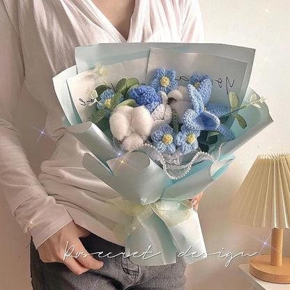 Handmade Rose Tulip Knitted Bouquet Birthday Gift Lover Mom