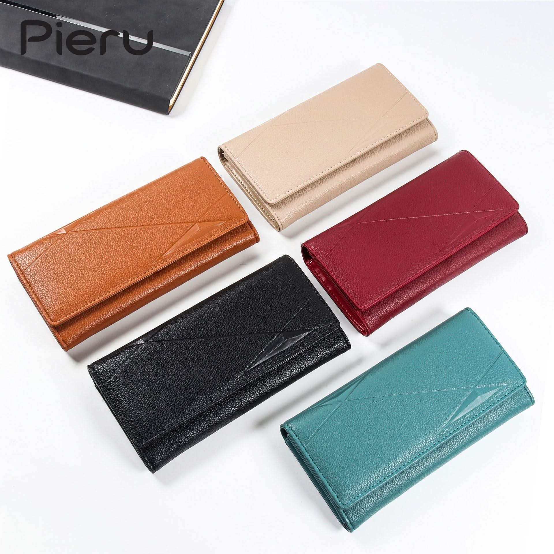 Pieru Women’S Trifold Wallet – Embossed PU Leather Long Wallet