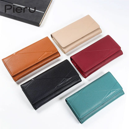 Pieru Women’S Trifold Wallet – Embossed PU Leather Long Wallet