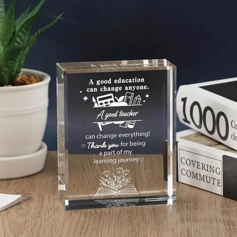 1Pc, Teacher Appreciation Gifts for Women, Crystal Plaque Teacher Gift for Teacher'S Day, Thank You Teacher Gift
