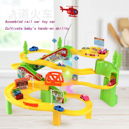 Children'S DIY Track Railway Car Plastic Parking Toy Set Multilayer Assemble Rail Railway Car Garage Track Educational Kids Toys