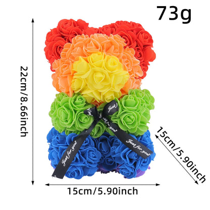 Wedding Home Decor, Rainbow Eternal Rose Bear, Anniversary Gift