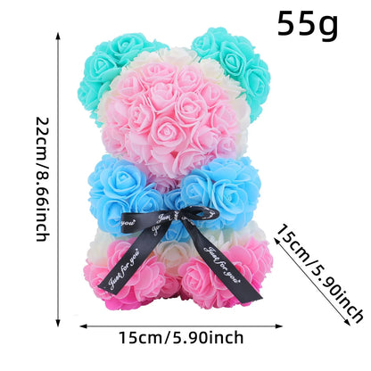 Wedding Home Decor, Rainbow Eternal Rose Bear, Anniversary Gift