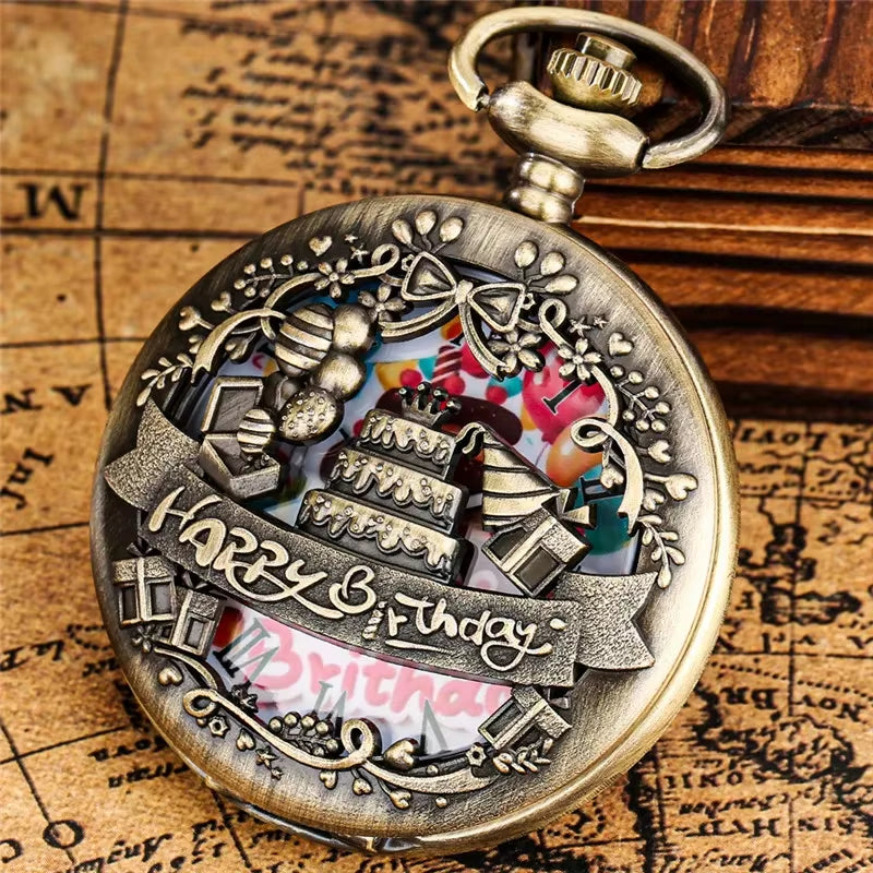 Vintage Bronze Necklace Birthday Gift Hollowed-Out Cake Gift 3D Carved Birthday Gift for Children