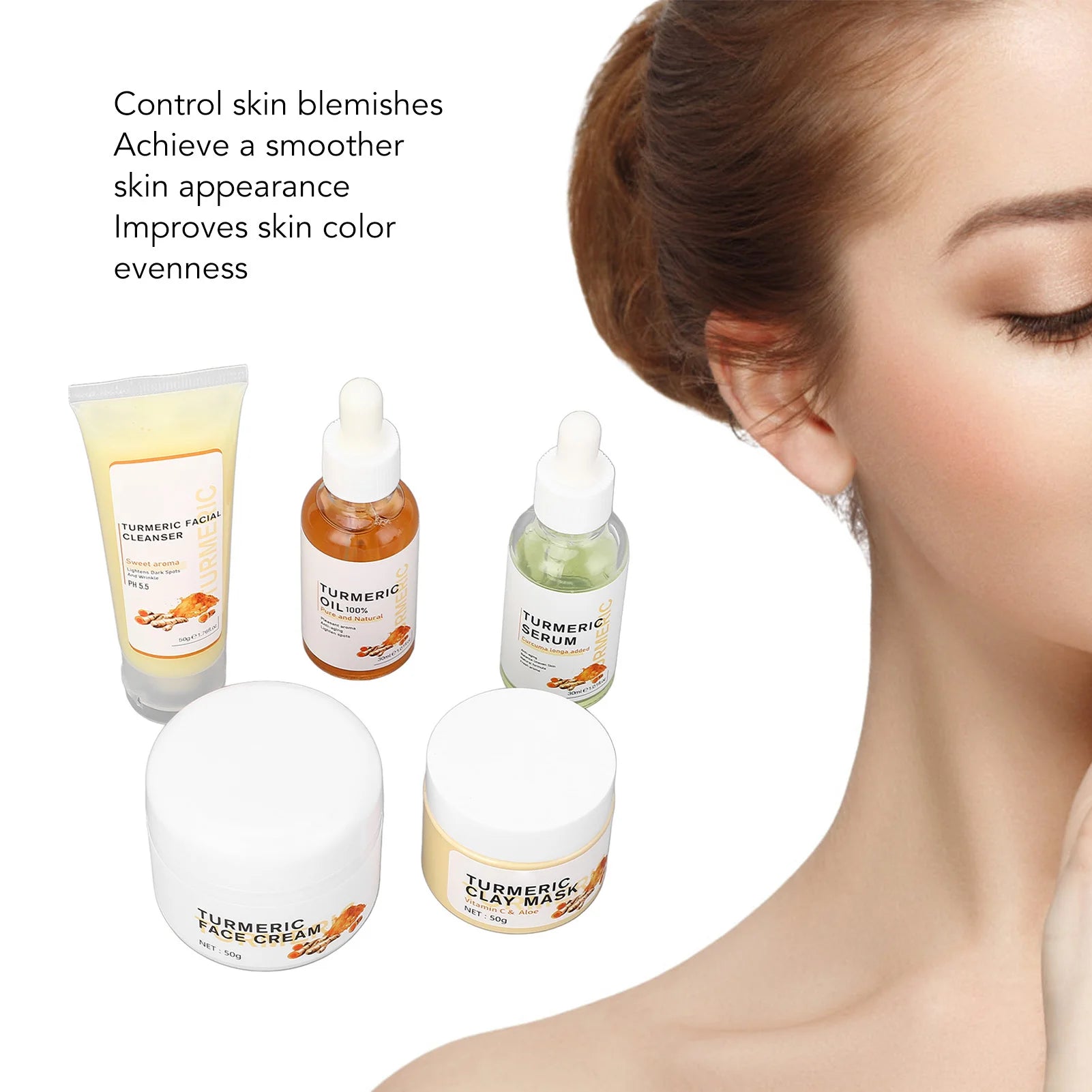 Turmeric Skin Care Set Face Wash Serum Hydrating Skin Oil Face Cream Clay Mask for All Skin Types Turmeric Skincare Set