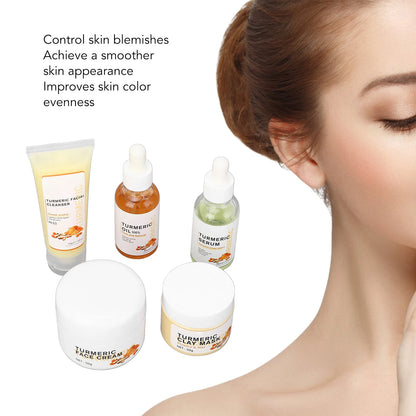 Turmeric Skin Care Set Face Wash Serum Hydrating Skin Oil Face Cream Clay Mask for All Skin Types Turmeric Skincare Set