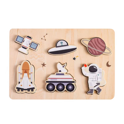 Baby Wooden Jigsaw Puzzle Building Blocks Montessori Educational Toy Cartoon Forest Marine Animal Astronaut Puzzle Gift for Baby