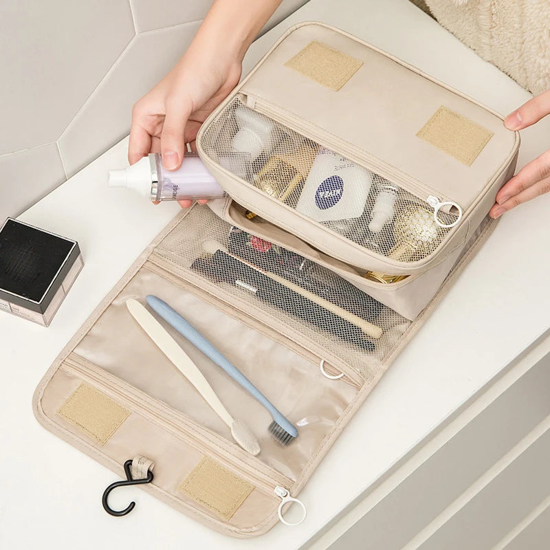 Make up Bags Solid Color Korean Foldable Cosmetic Bags Travel PVC Waterproof Large Capacity Toiletries Hangbag Storage