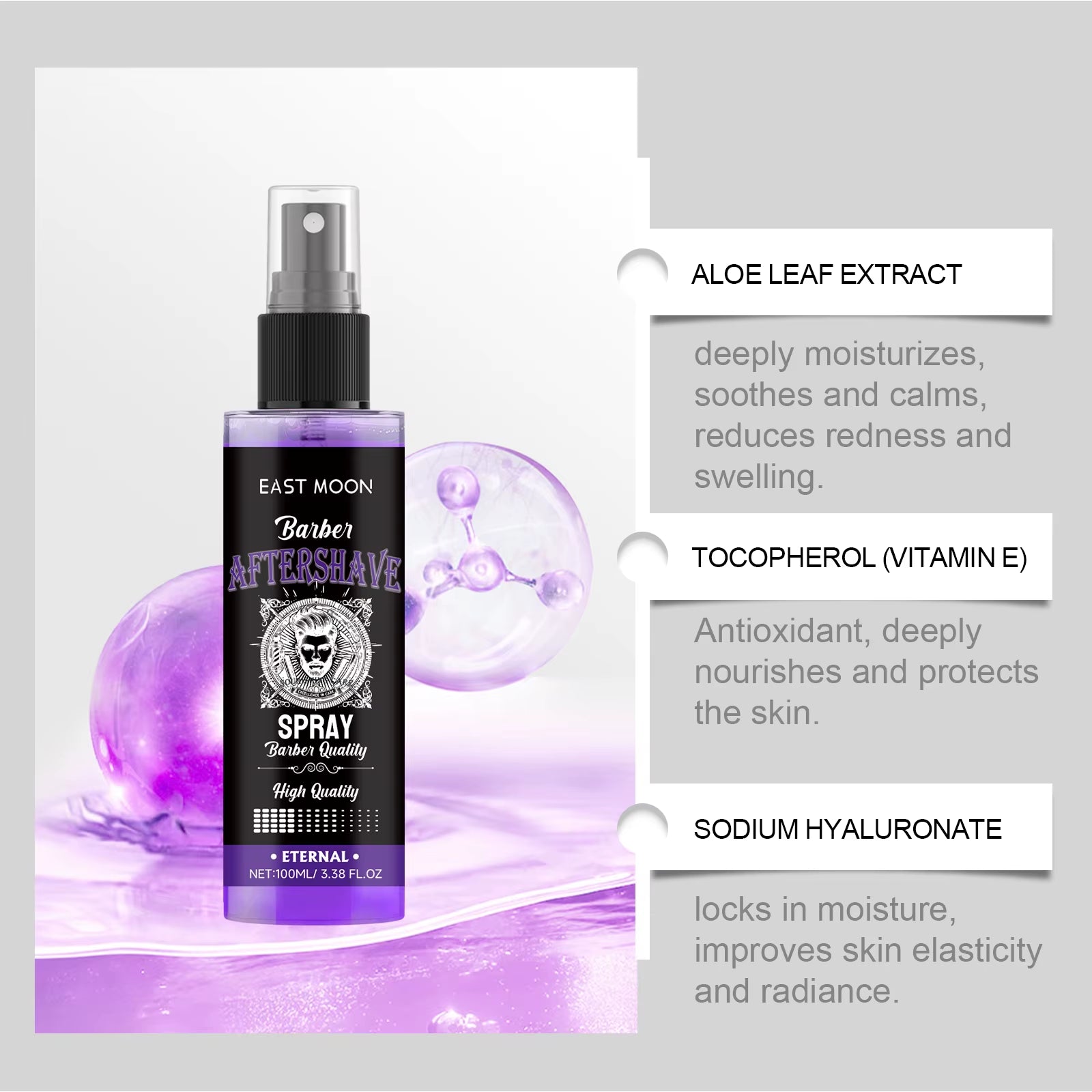 Men Deep Moisturizing Aftershave Spray Soothing Beard Reduce Redness Efficient Hydration Swelling Non Greasy Soft Post-Shave Car