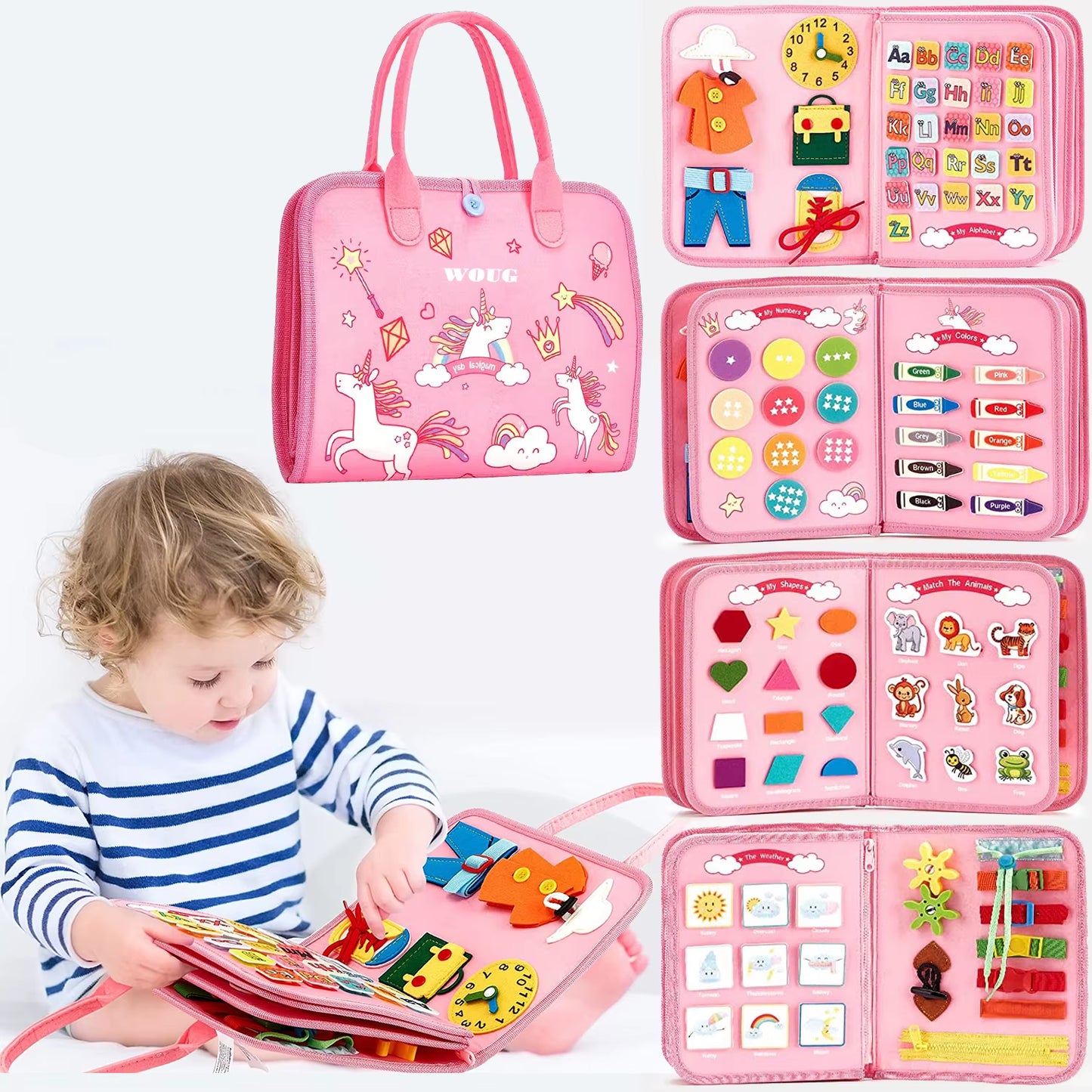 Toddler Montessori Busy Board Activities Education Toys Basic Dress Motor Skills Baby Travel Learning Toys for Christmas Gift