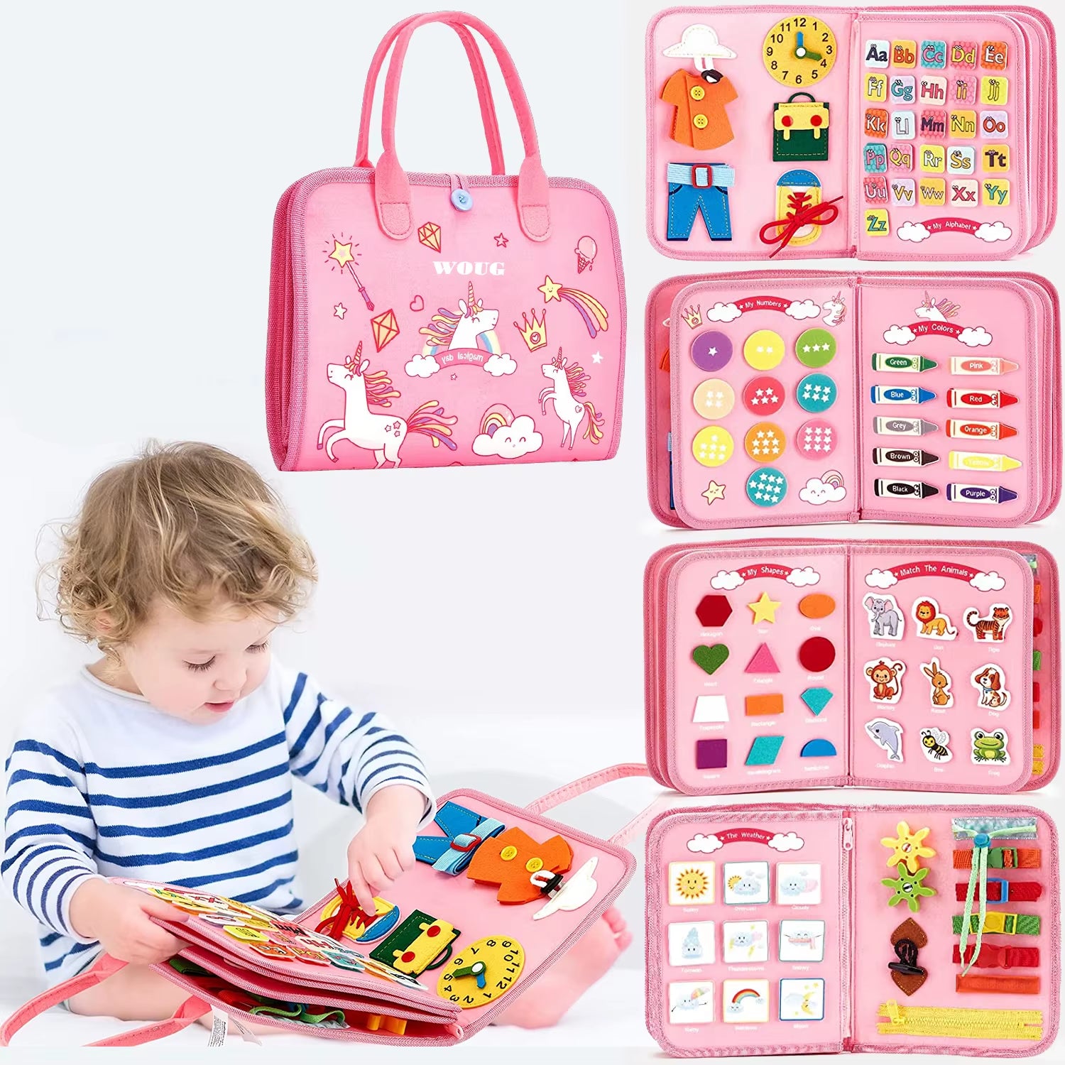 Toddler Montessori Busy Board Activities Education Toys Basic Dress Motor Skills Baby Travel Learning Toys for Christmas Gift