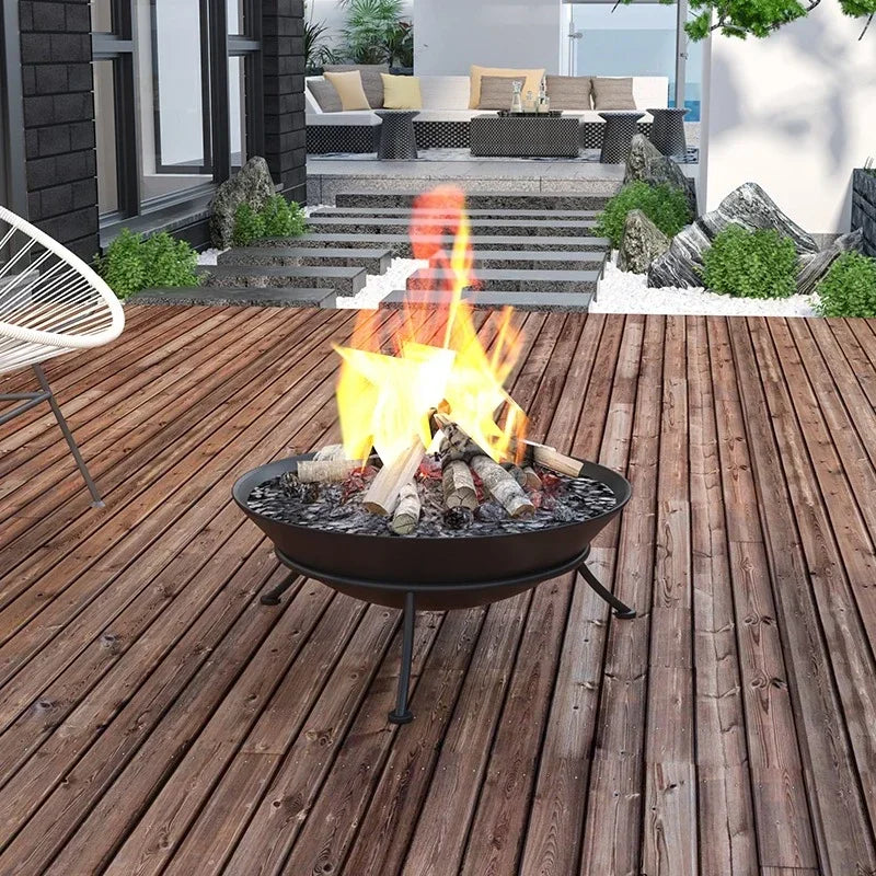 Large Cast Iron Firepit for Garden Modern Fire Pit Outdoor Fireplace Patio Terrace Camping 60Cm