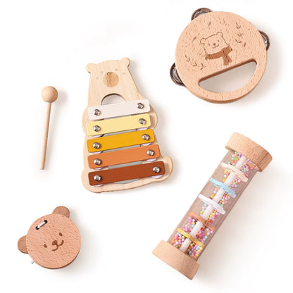 5Pc Set Montessori Toys Baby Music Toys Musical Instrument Wooden Educational Toys Baby 0 3 Years Toys Bear Xylophone Toys Gifts