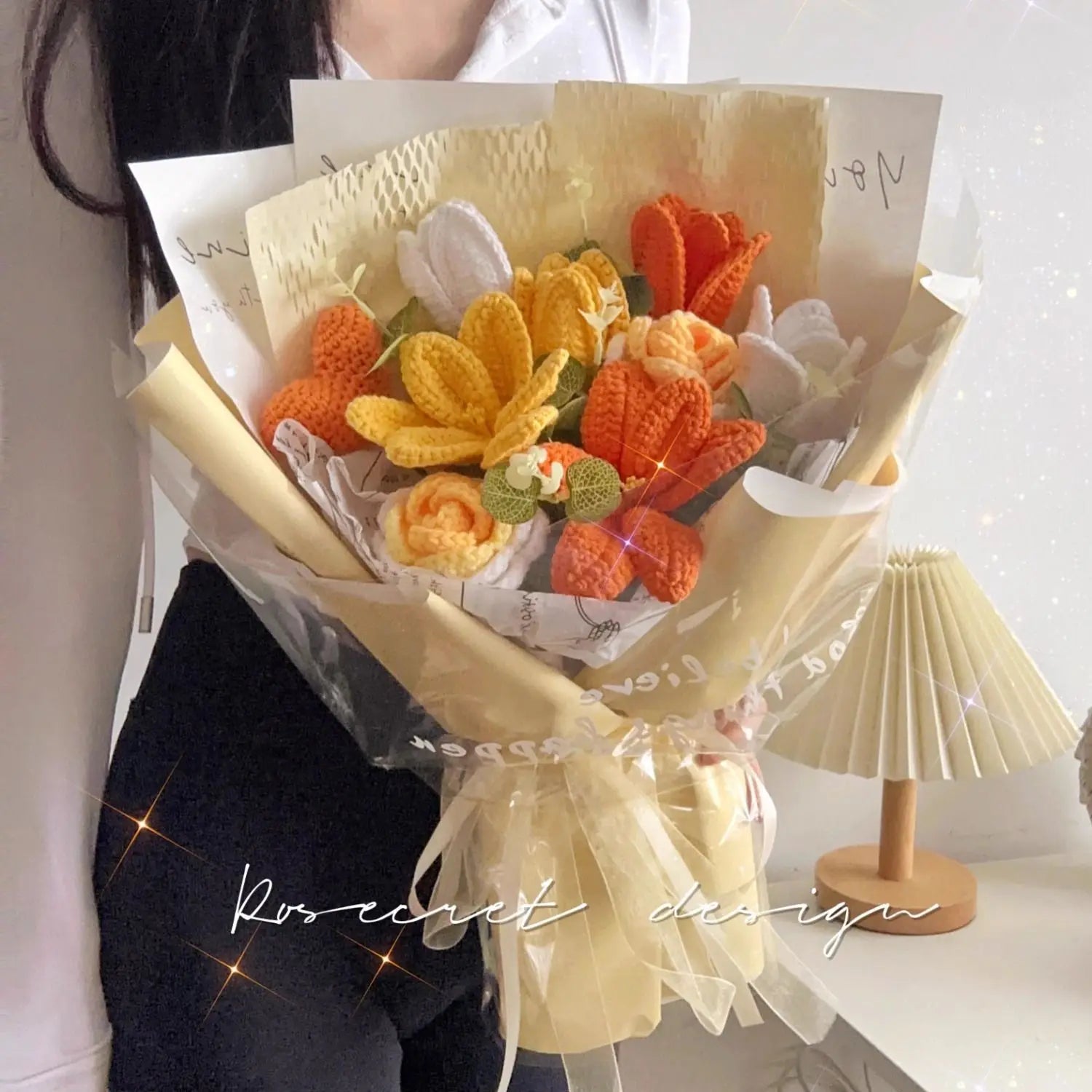 Handmade Rose Tulip Knitted Bouquet Birthday Gift Lover Mom