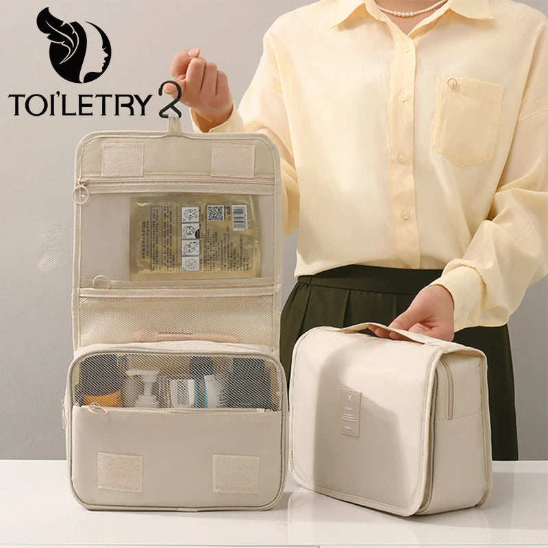 Make up Bags Solid Color Korean Foldable Cosmetic Bags Travel PVC Waterproof Large Capacity Toiletries Hangbag Storage