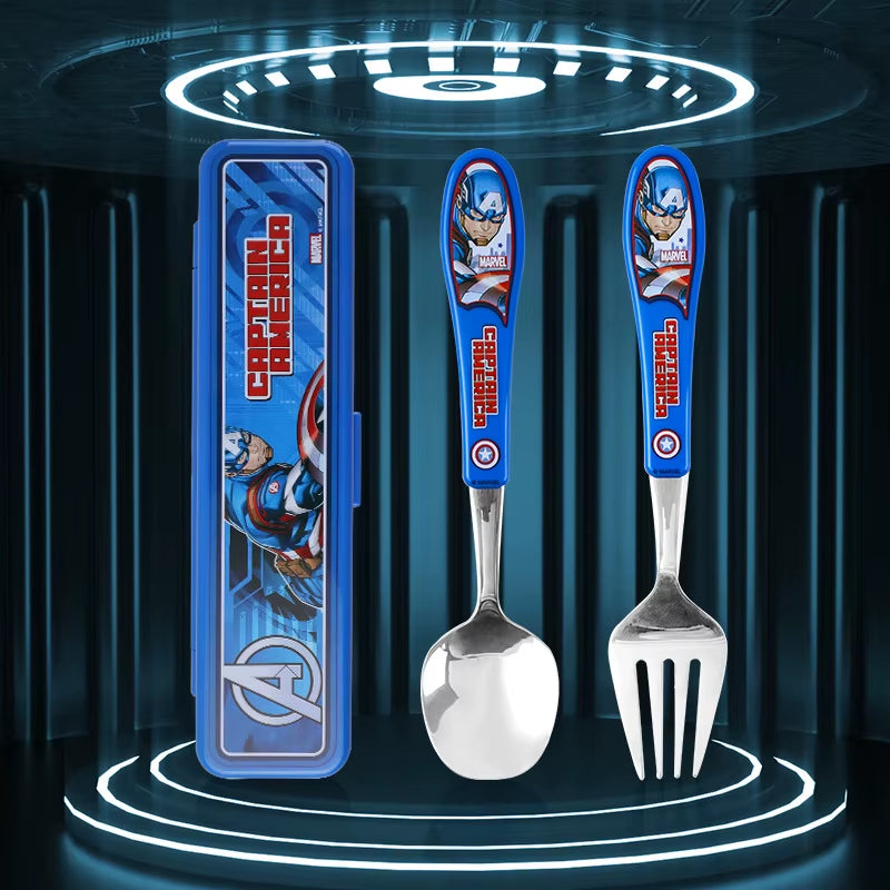 2Pcs Superhero Spiderman Cartoon Toy Tableware Spoon Cross Fork Soup Spoon Set Dining Lunch Hulk Anime Figures Party Kids Toys