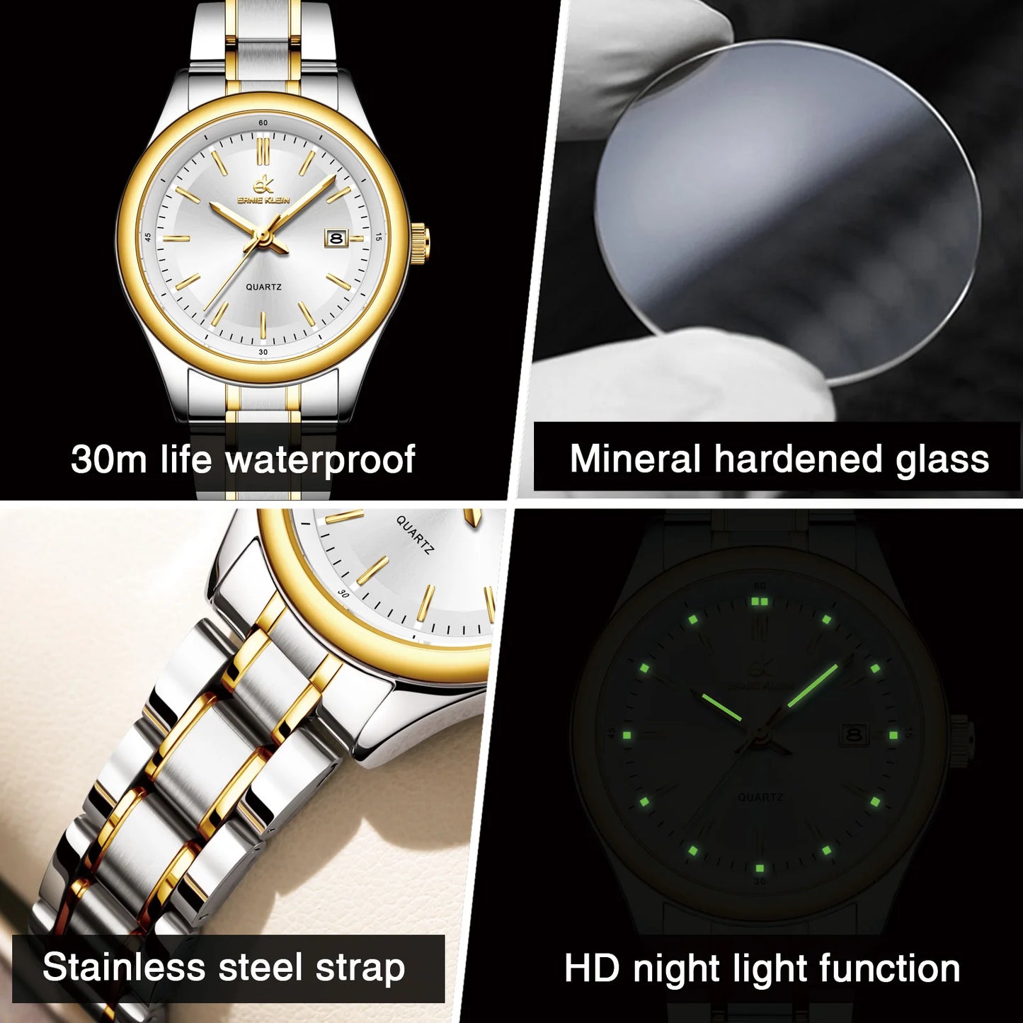 Women’S Watch Luxury Gold Watch Originaldate Week Stainless Steel Waterproof Luminous Elegant Dress Ladies' Watches