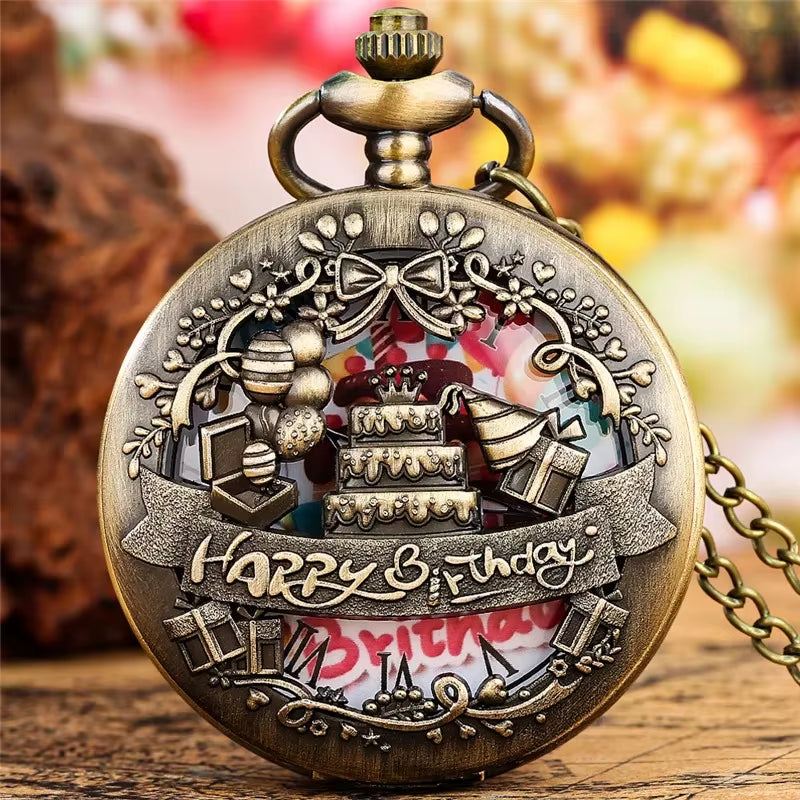 Vintage Bronze Necklace Birthday Gift Hollowed-Out Cake Gift 3D Carved Birthday Gift for Children