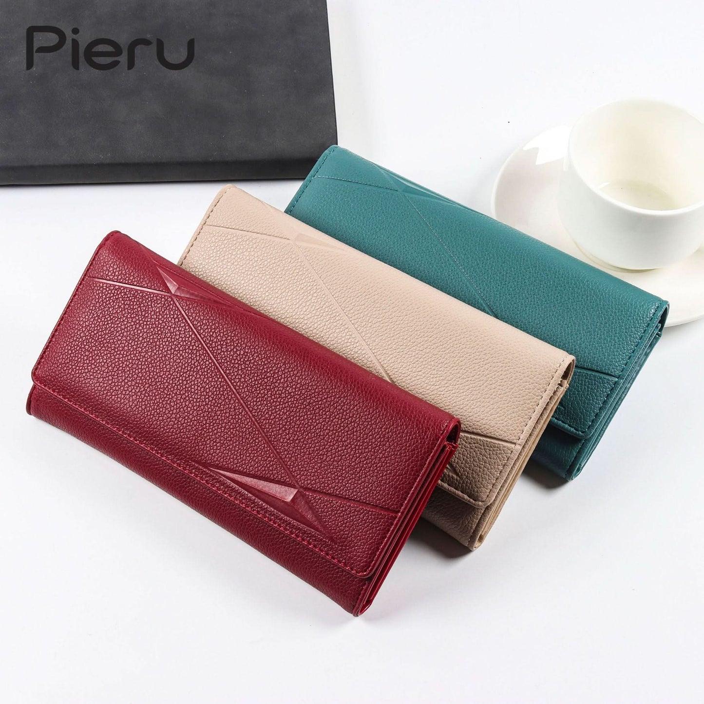 Pieru Women’S Trifold Wallet – Embossed PU Leather Long Wallet