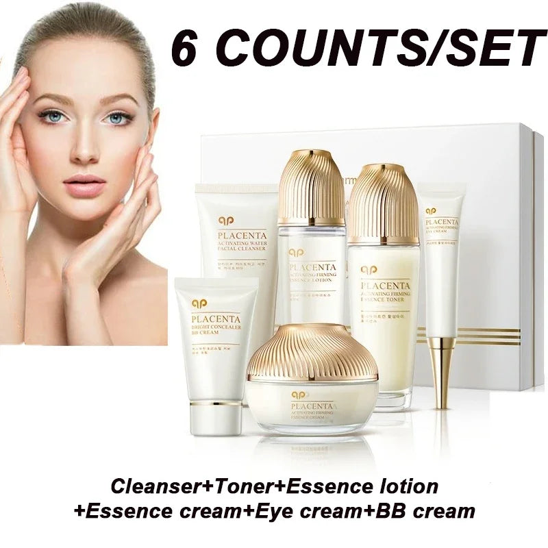 6 PCS Sheep Placenta Skincare Gift Set - Active Firming Hydrating Anti-Aging Facial Care,Toner,Essence Cream for Ms & Gifts