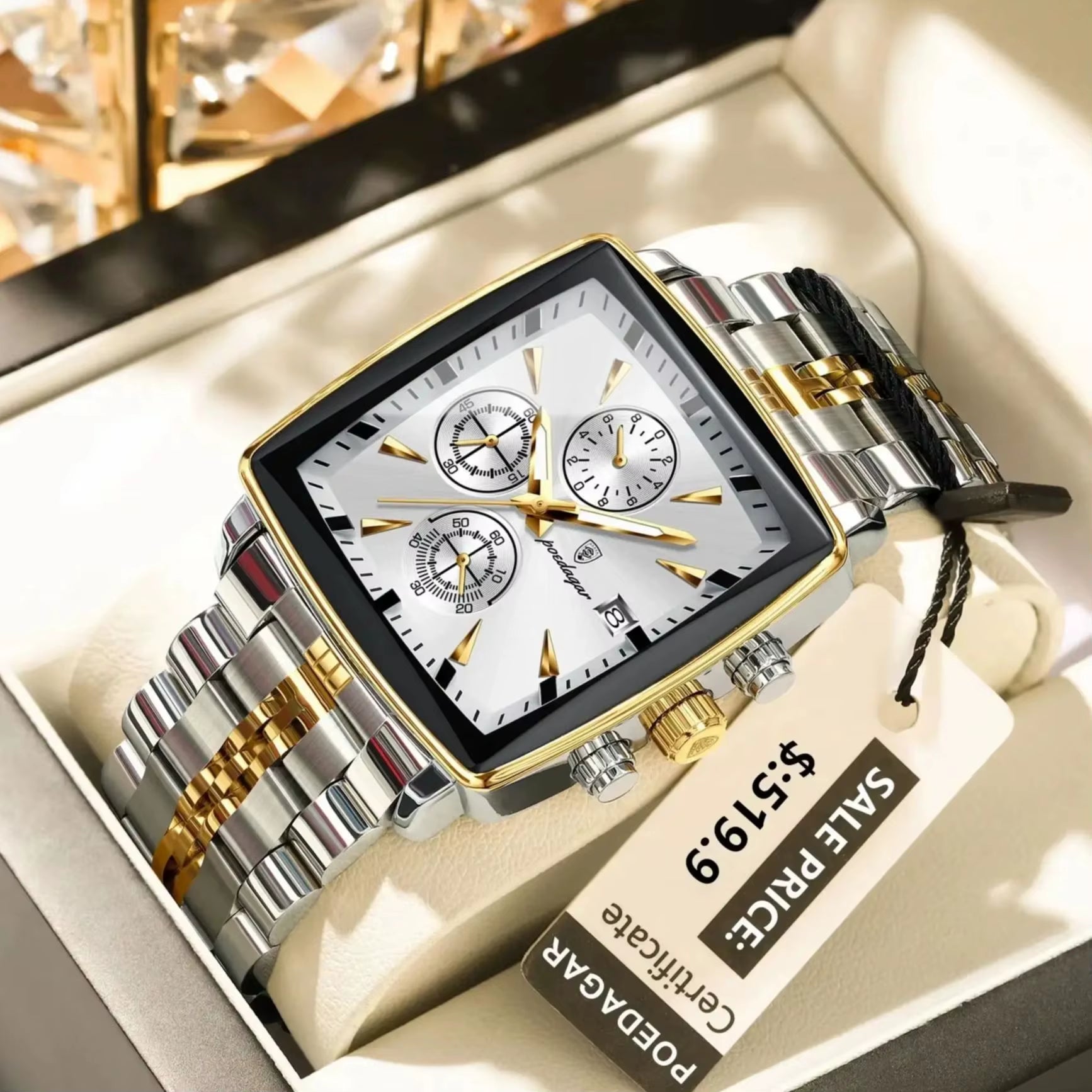 Luxury Square Sport Man Wristwatch Waterproof Luminous Chronograph Quartz Men'S Watches Stainless Steel Men Watch Reloj