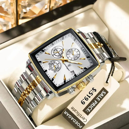 Luxury Square Sport Man Wristwatch Waterproof Luminous Chronograph Quartz Men'S Watches Stainless Steel Men Watch Reloj