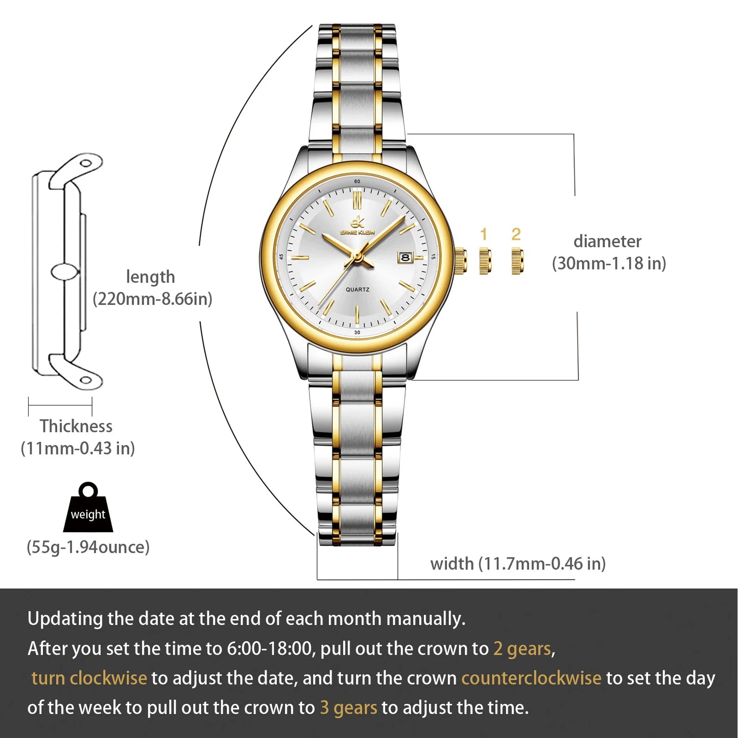Women’S Watch Luxury Gold Watch Originaldate Week Stainless Steel Waterproof Luminous Elegant Dress Ladies' Watches