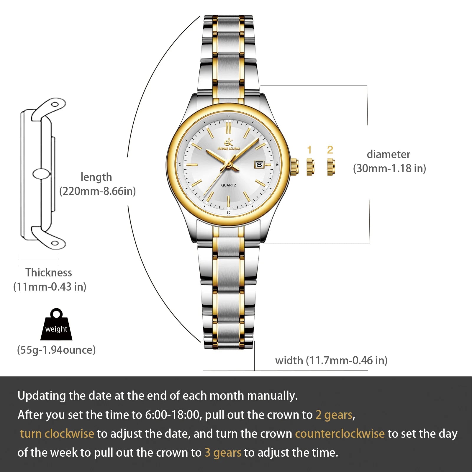 Women’S Watch Luxury Gold Watch Originaldate Week Stainless Steel Waterproof Luminous Elegant Dress Ladies' Watches
