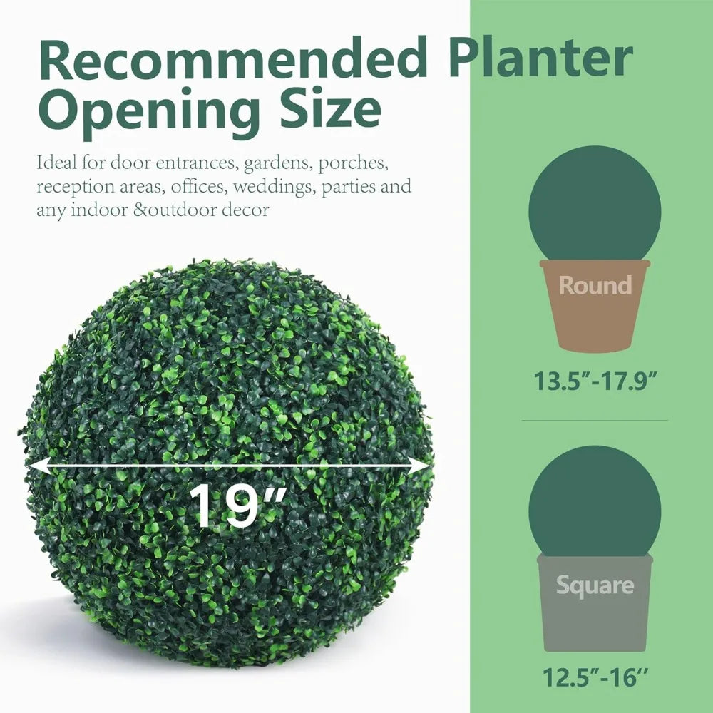 Artificial Boxwood Topiary Balls 19 Inch, 2-Pack, Uv-Resistant Greenery, 4-Layer Indoor/Outdoor Garden Decor, Backyard Enhanceme