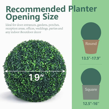 Artificial Boxwood Topiary Balls 19 Inch, 2-Pack, Uv-Resistant Greenery, 4-Layer Indoor/Outdoor Garden Decor, Backyard Enhanceme