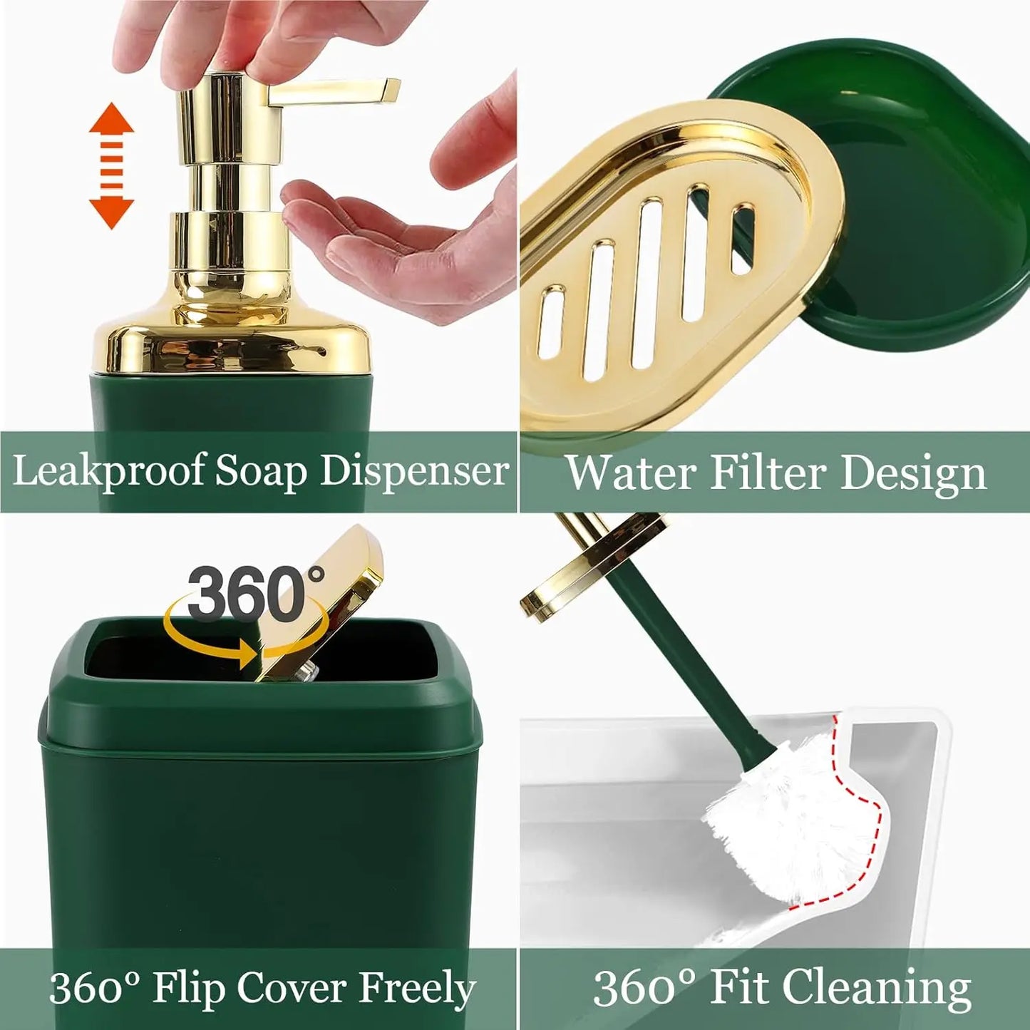 Dark Green Ombre Bathroom Set 24PCS with Shower Curtain, Rugs, Soap Dispenser & Toilet Brush for Housewarming Gift