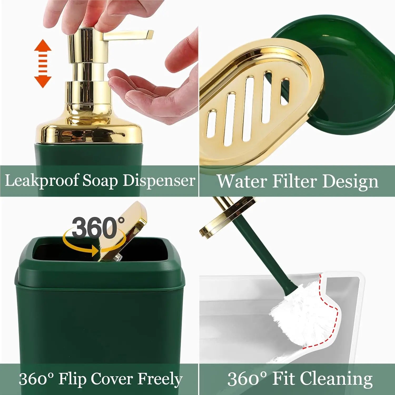 Dark Green Ombre Bathroom Set 24PCS with Shower Curtain, Rugs, Soap Dispenser & Toilet Brush for Housewarming Gift