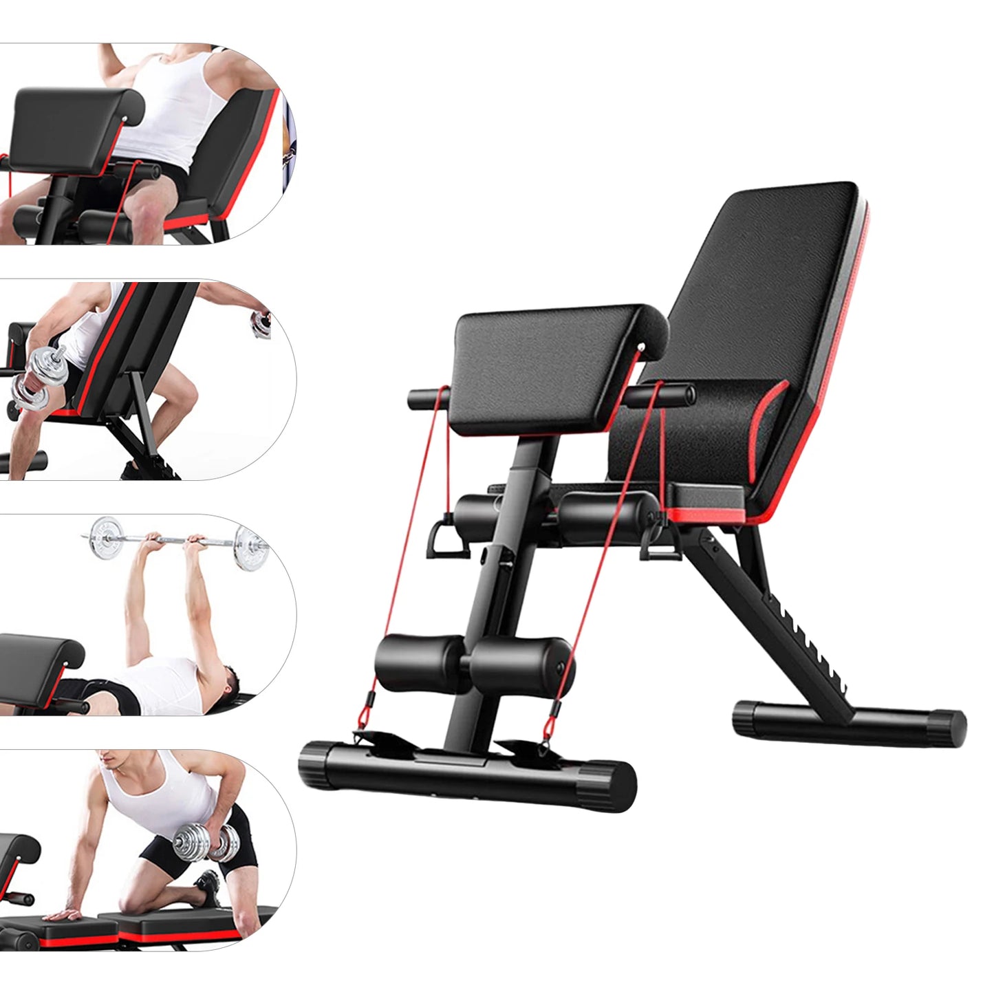 Adjustable Weight Bench, Utility Weight Bench, Home Exercise Equipment with Cushion Drawstring Support Bar for Full Body Workout