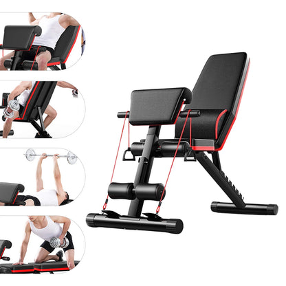 Adjustable Weight Bench, Utility Weight Bench, Home Exercise Equipment with Cushion Drawstring Support Bar for Full Body Workout